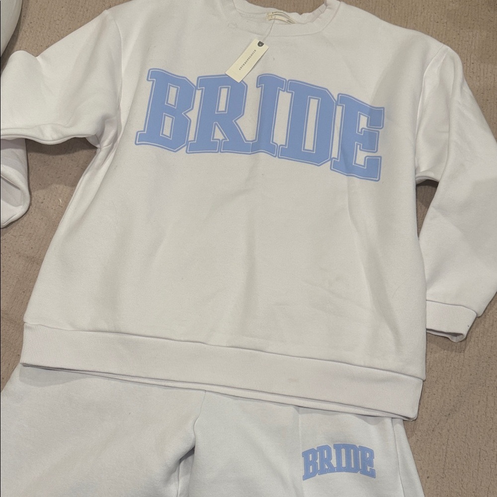 White and Blue Bride Sweatshirt and Pants Set